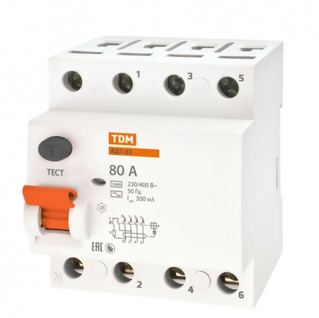 TDM ELECTRIC SQ0203-0046 Устройство защитного отключения ВД1-63 4Р 80А 300мА TDM